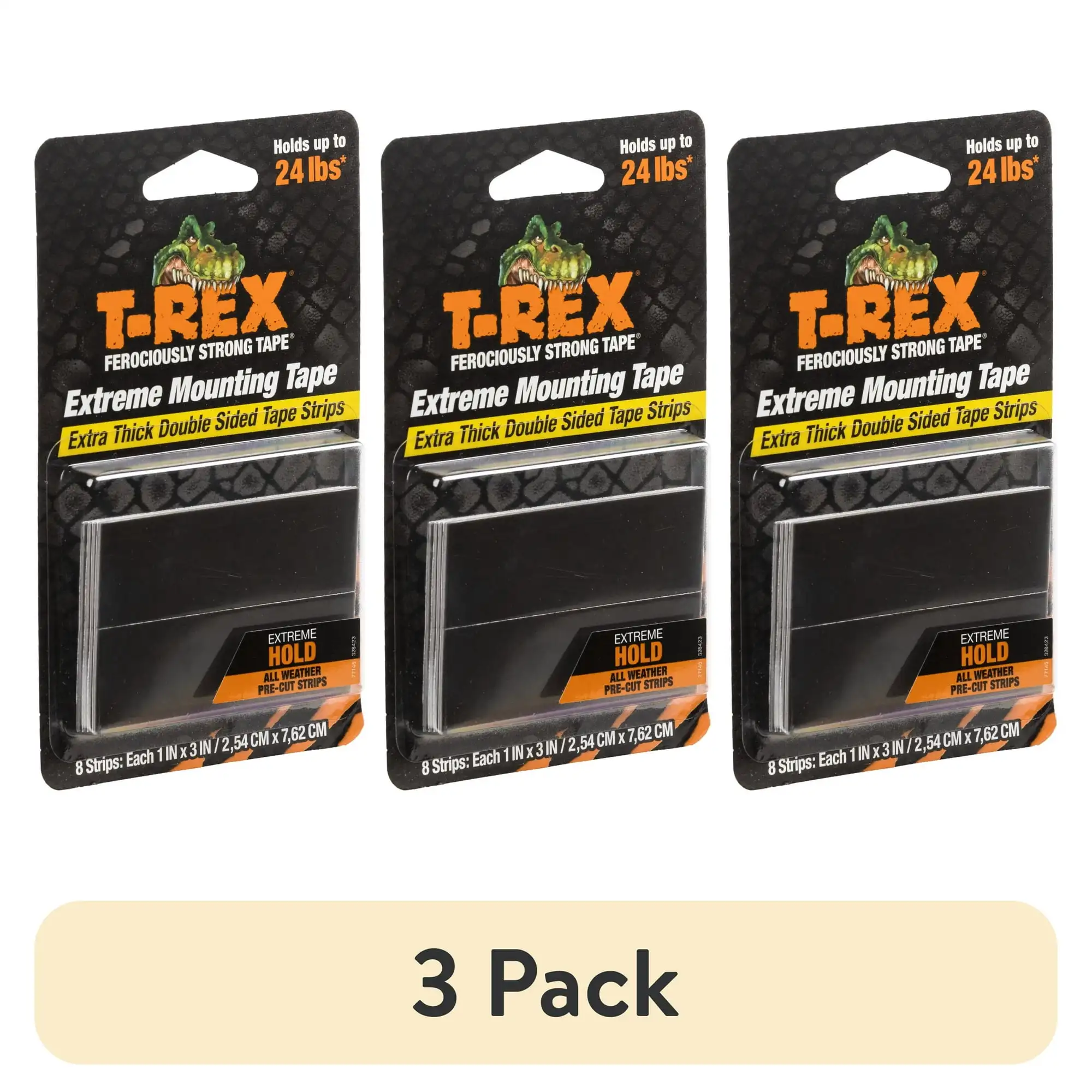 (3 pack) T-Rex Brand Extreme Hold Extra Thick Double-Sided Black Mounting Tape, 8 Strips: Each 1 in. x 3 in.
(3 pack) T-Rex Brand Extreme Hold Extra Thick Double-Sided Black Mounting Tape, 8 Strips: Each 1 in. x 3 in.