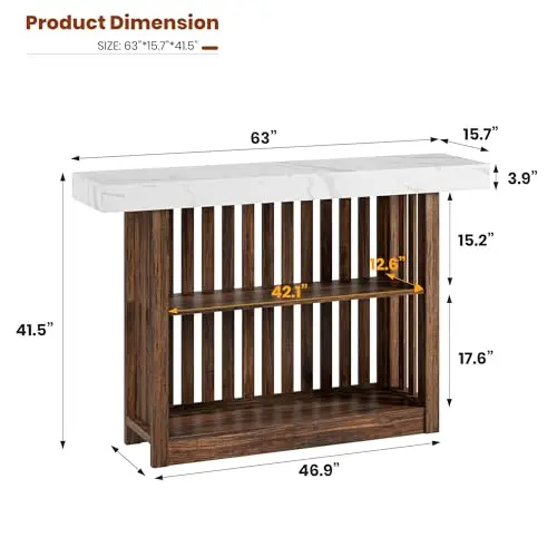 63 Inch Counter Height Bar Table With White Marble Top And Walnut Slatted Frame, Two-Tier Storage For Kitchen Dining Or Lounge
63 Inch Counter Height Bar Table With White Marble Top And Walnut Slatted Frame, Two-Tier Storage For Kitchen Dining Or Lounge