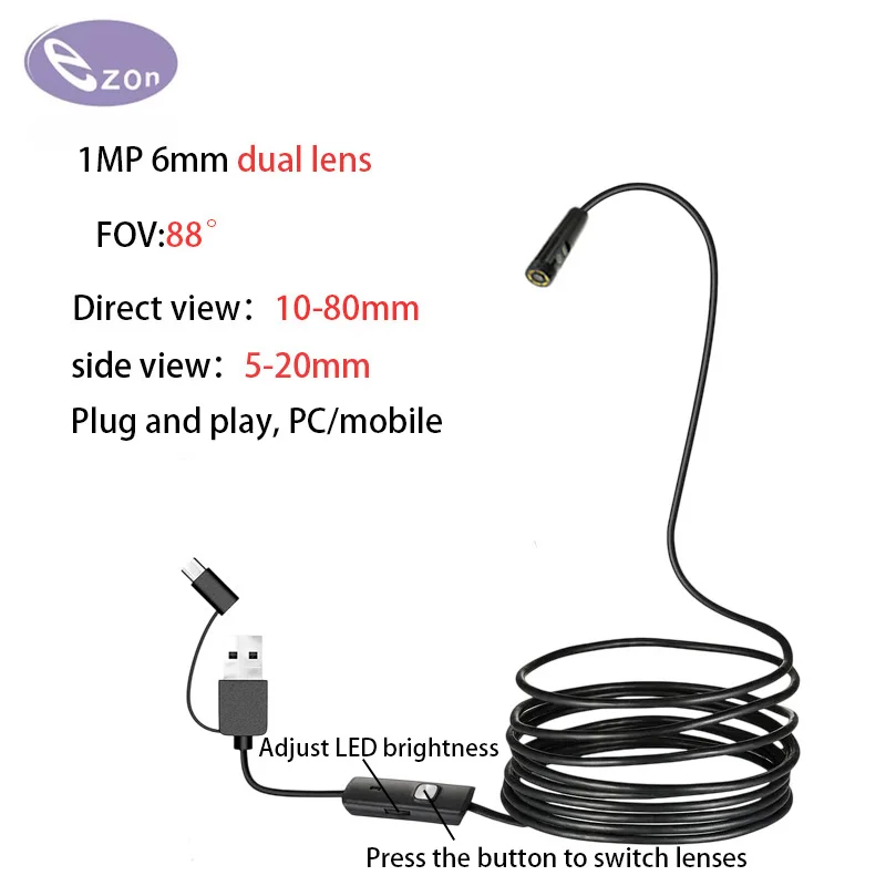 1MP 6mm FOV 88° HD Dual Lens Endoscope for Pipeline Inspection IP67 Waterproof USB Type-C 3-in-1 3.5m Soft Cord Endoscope Camera
1MP 6mm FOV 88° HD Dual Lens Endoscope for Pipeline Inspection IP67 Waterproof USB Type-C 3-in-1 3.5m Soft Cord Endoscope Camera