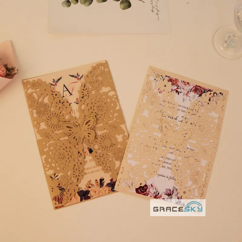 50pcs Laser Cut Butterfly Flowers folding Wedding Party Invitations Card Personalized Customized cards Wedding Supplies
50pcs Laser Cut Butterfly Flowers folding Wedding Party Invitations Card Personalized Customized cards Wedding Supplies