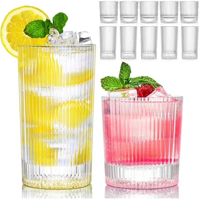 Vintage Ribbed Water Glasses, Set of 12, 6 Highball Glasses 13 oz, 6 Lowball Glass Cups 9.5 oz
Vintage Ribbed Water Glasses, Set of 12, 6 Highball Glasses 13 oz, 6 Lowball Glass Cups 9.5 oz