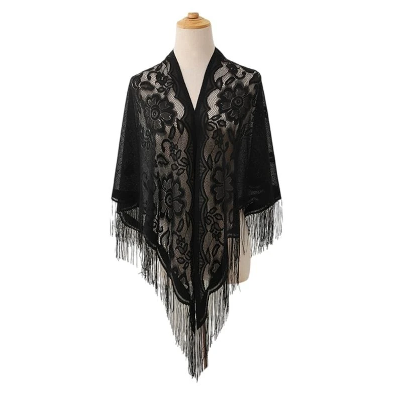 652F Women Lace Tassels Shoulder Wrap Sheer Flower Pattern Shawl for Women Girl Beach Vacation and Evening Parties
652F Women Lace Tassels Shoulder Wrap Sheer Flower Pattern Shawl for Women Girl Beach Vacation and Evening Parties