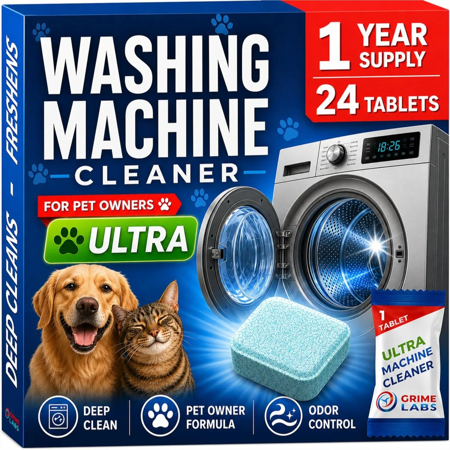 Pet Owners Washing Machine Cleaner Tablets for Deep Cleaning & Freshening, Removes Odors & Residue from Pet Laundry, 24 Tablets
Pet Owners Washing Machine Cleaner Tablets for Deep Cleaning & Freshening, Removes Odors & Residue from Pet Laundry, 24 Tablets