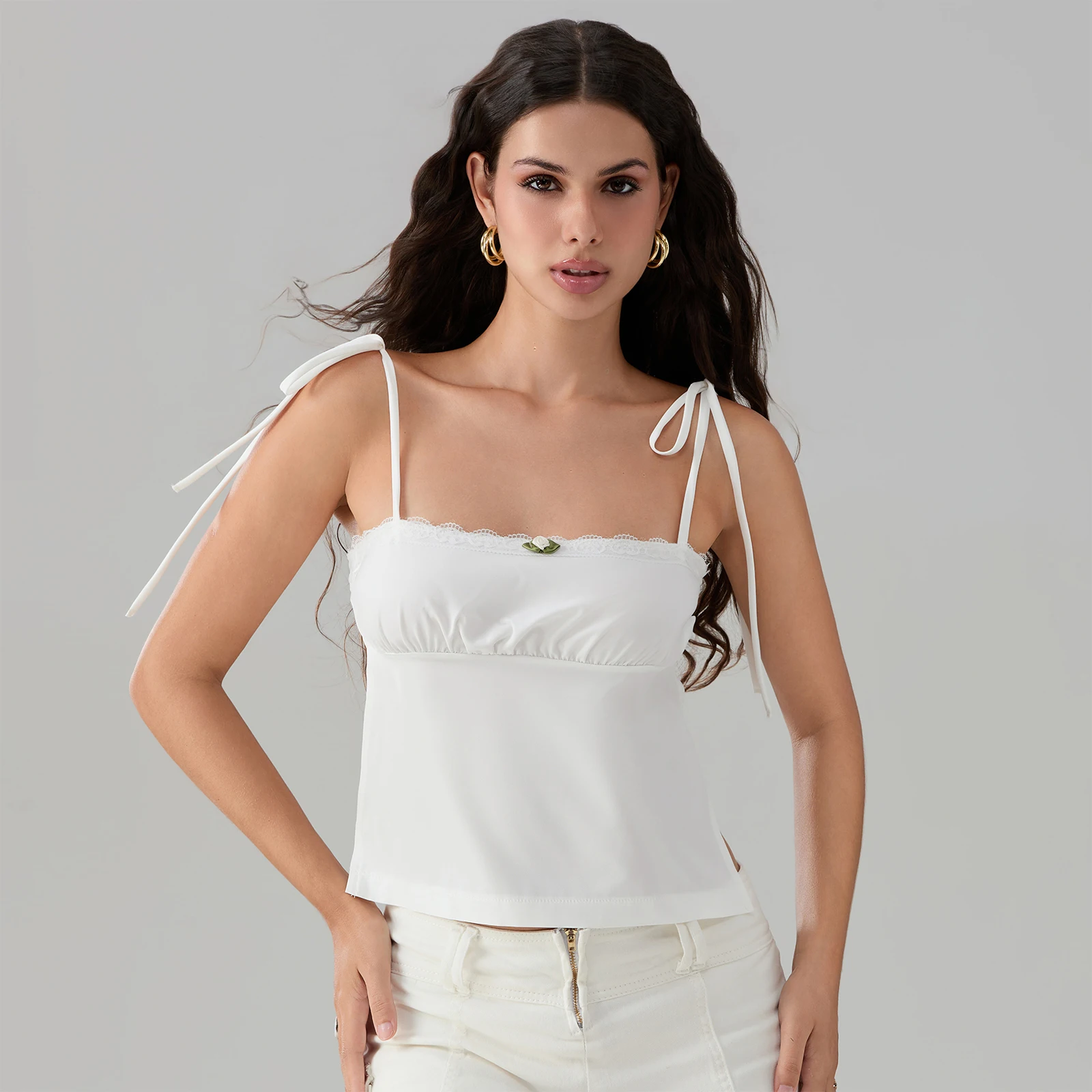 Summer Sweet Crop Camisole for Women Slim Plaid Lace Trim Square Neck Open Back Shirred Tie-Up Spaghetti Strap Tops
Summer Sweet Crop Camisole for Women Slim Plaid Lace Trim Square Neck Open Back Shirred Tie-Up Spaghetti Strap Tops