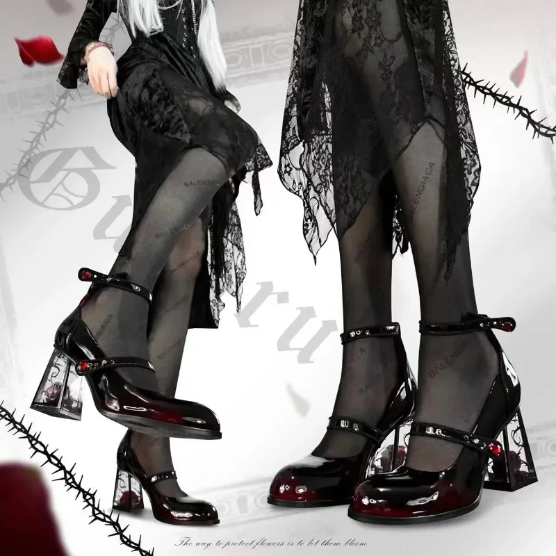 Punk Gothic High Heels Pumps Women 2023 New Rose Heeled Patent Leather Lolita Shoes Woman Y2K Ankle Straps Black Mary Jane Shoes
Punk Gothic High Heels Pumps Women 2023 New Rose Heeled Patent Leather Lolita Shoes Woman Y2K Ankle Straps Black Mary Jane Shoes