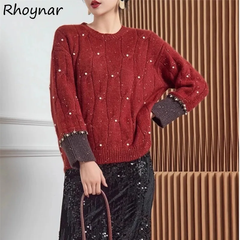 Pullovers Women Pearls Patchwork Temperament Ladies New Year Lazy Style Korean Elegant Sweater Delicate Tender Stylish Seductive
Pullovers Women Pearls Patchwork Temperament Ladies New Year Lazy Style Korean Elegant Sweater Delicate Tender Stylish Seductive