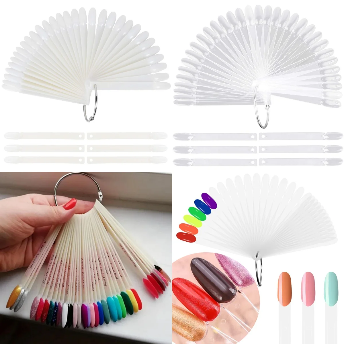 50pcs White Clear Almond Color Card 12cm Fan With Ring Oval False Nail Art Display Gel Polish Stand Practice Palette Nail Tools
50pcs White Clear Almond Color Card 12cm Fan With Ring Oval False Nail Art Display Gel Polish Stand Practice Palette Nail Tools