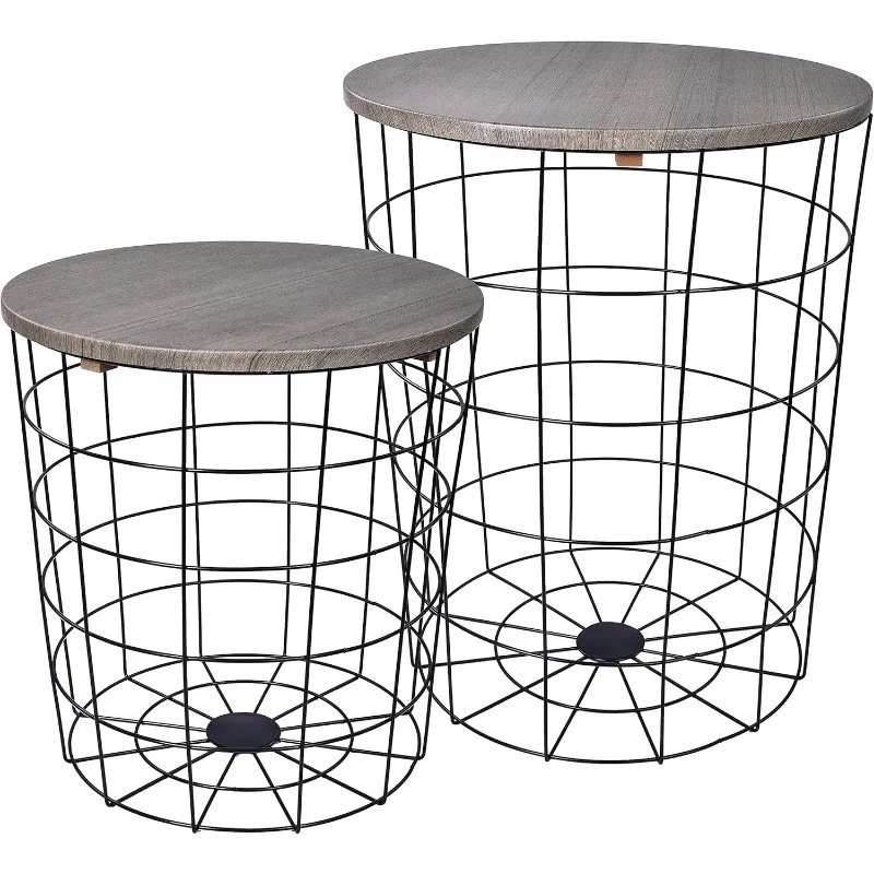 Nesting Table End Table Wire Basket Base with Wood Tops Side Table Set of 2, Gray 20"D x 18"W x 18"H
Nesting Table End Table Wire Basket Base with Wood Tops Side Table Set of 2, Gray 20"D x 18"W x 18"H