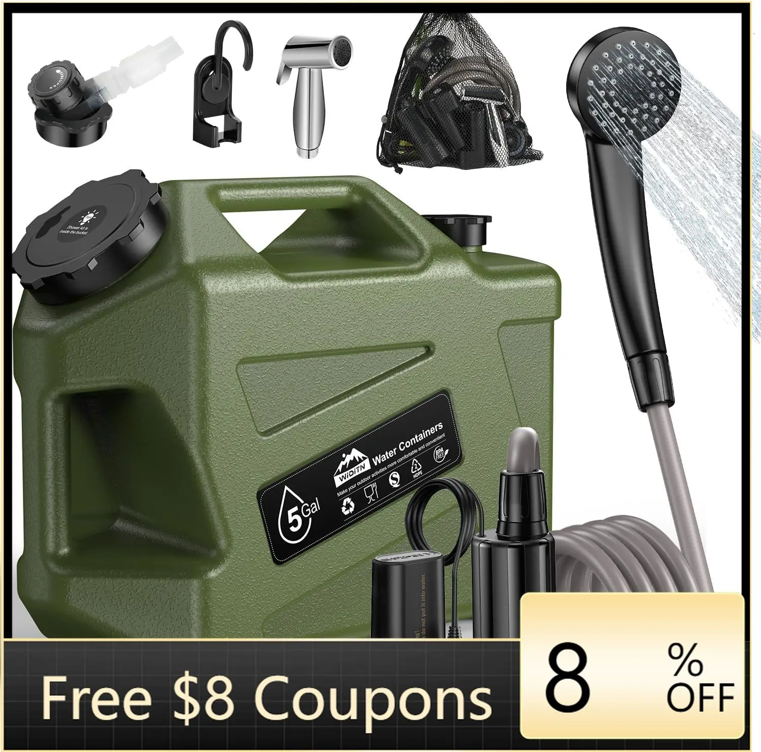 STLF DZ WJW Advanced Portable Camping Shower with Water Jug, Electric Rechargeable Camping Shower, 5-Gallon Food Grade Water Con
STLF DZ WJW Advanced Portable Camping Shower with Water Jug, Electric Rechargeable Camping Shower, 5-Gallon Food Grade Water Con