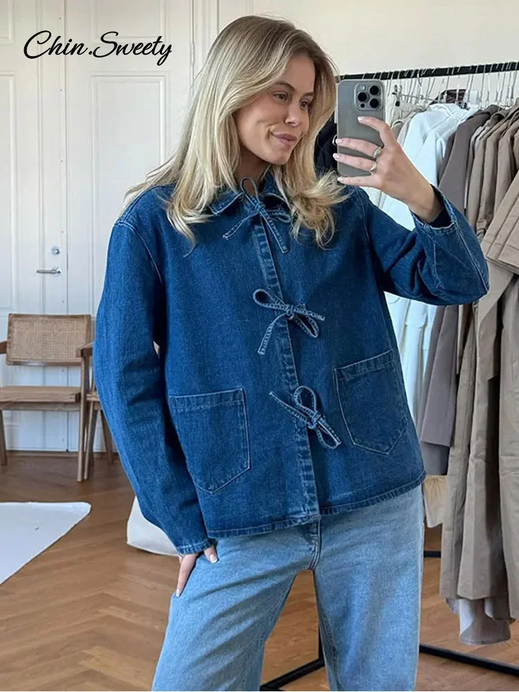 Street Lace Up Denim Shirt For Women Fashion Lapel Long Sleeve Loose Thick Blouses 2025 Spring Lady Loose Top Outwear New
Street Lace Up Denim Shirt For Women Fashion Lapel Long Sleeve Loose Thick Blouses 2025 Spring Lady Loose Top Outwear New