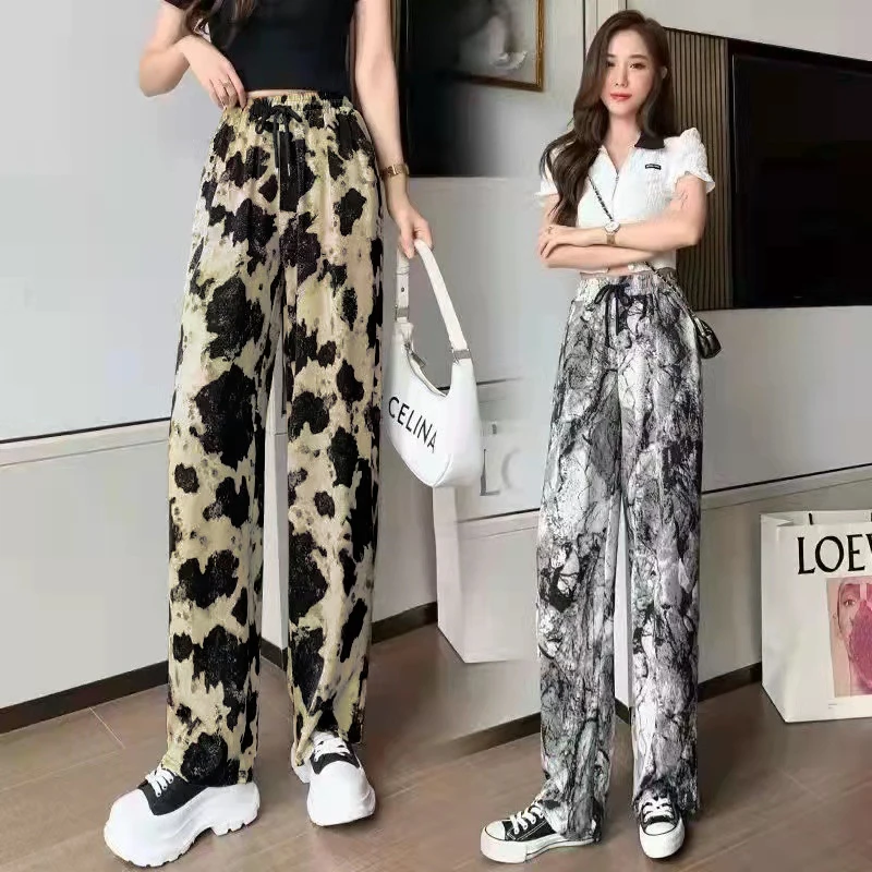 Women Wide Leg Trousers Female Summer High Waist Elastic Dye Tie Leopard Pants Ladies Loose Ink Print Thin Casual Ankle Pants
Women Wide Leg Trousers Female Summer High Waist Elastic Dye Tie Leopard Pants Ladies Loose Ink Print Thin Casual Ankle Pants