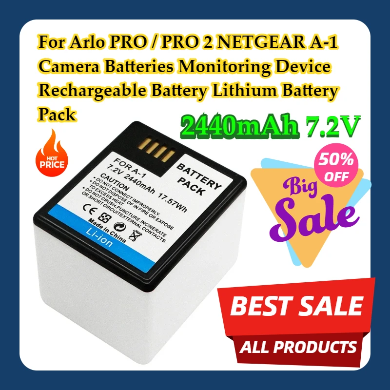 For Arlo PRO / PRO 2 NETGEAR A-1 Camera Batteries Monitoring Device 2440mAh Rechargeable Battery 7.2V Lithium Battery Pack
For Arlo PRO / PRO 2 NETGEAR A-1 Camera Batteries Monitoring Device 2440mAh Rechargeable Battery 7.2V Lithium Battery Pack