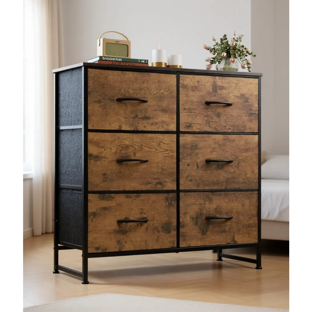 Six Drawer Fabric Storage Dresser Tower for Bedroom Closet Living Room Hallway Rustic Brown Wood Grain
Six Drawer Fabric Storage Dresser Tower for Bedroom Closet Living Room Hallway Rustic Brown Wood Grain