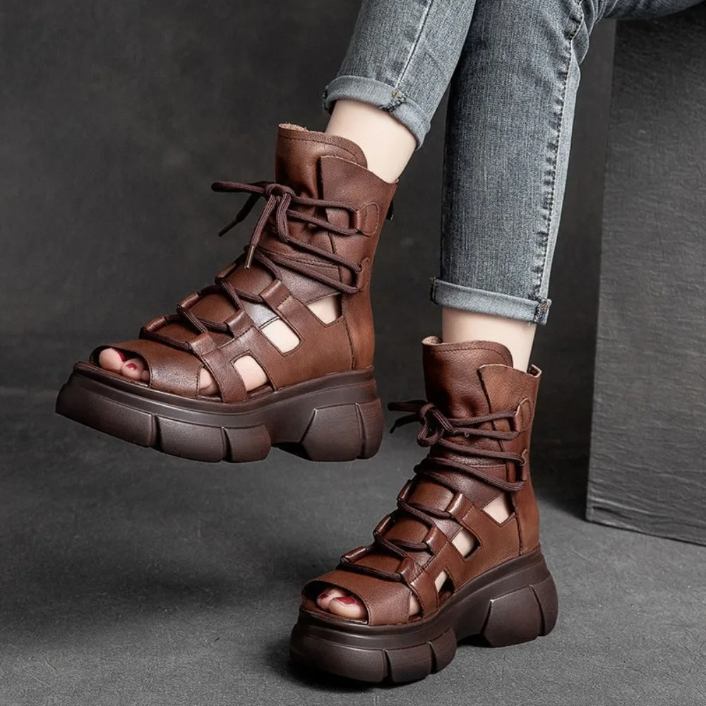 Genuine PU Leather Zip Retro Shoes Women Sandals 2022 New Ankle Boots Summer Handmade Hollow-out Lace-up Casual Platform Sandals
Genuine PU Leather Zip Retro Shoes Women Sandals 2022 New Ankle Boots Summer Handmade Hollow-out Lace-up Casual Platform Sandals