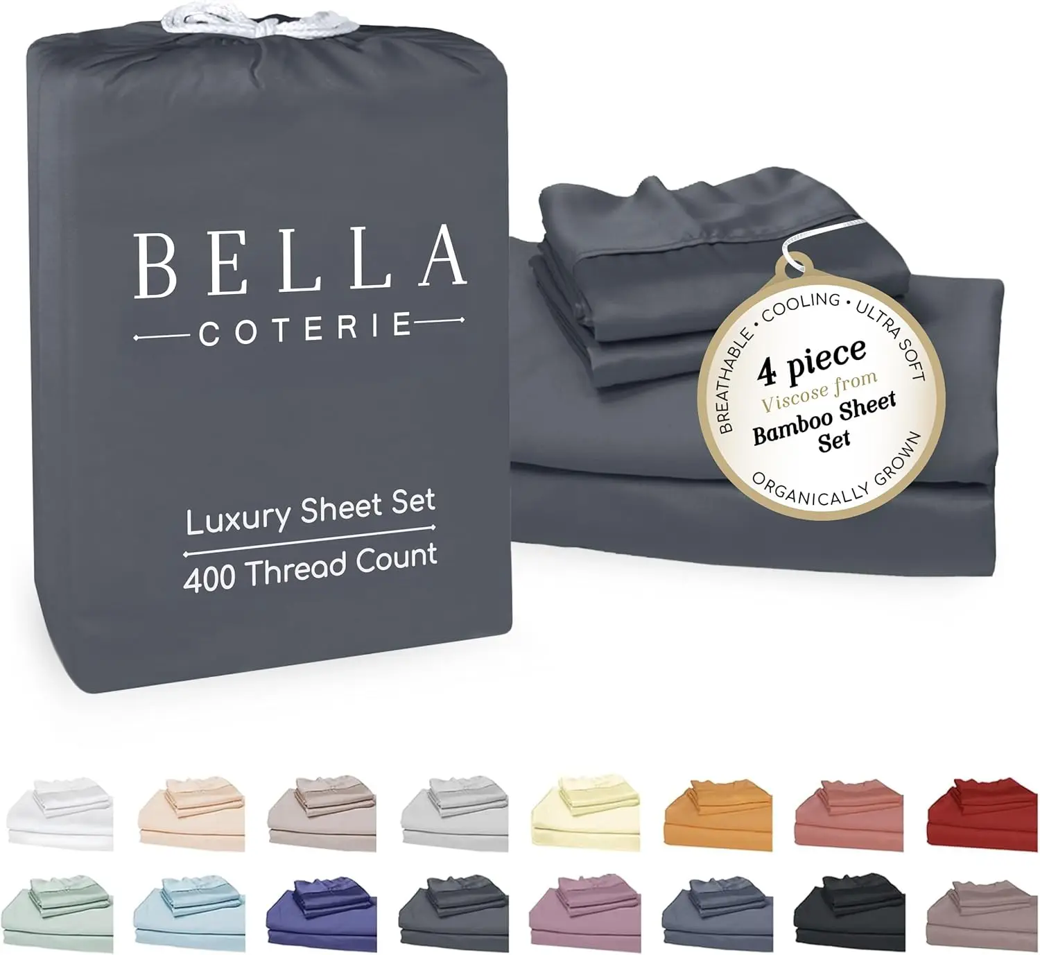 Ultra Soft Bamboo Viscose King Sheet Set, Cooling, 18" Deep Pocket, Charcoal Grey
Ultra Soft Bamboo Viscose King Sheet Set, Cooling, 18" Deep Pocket, Charcoal Grey