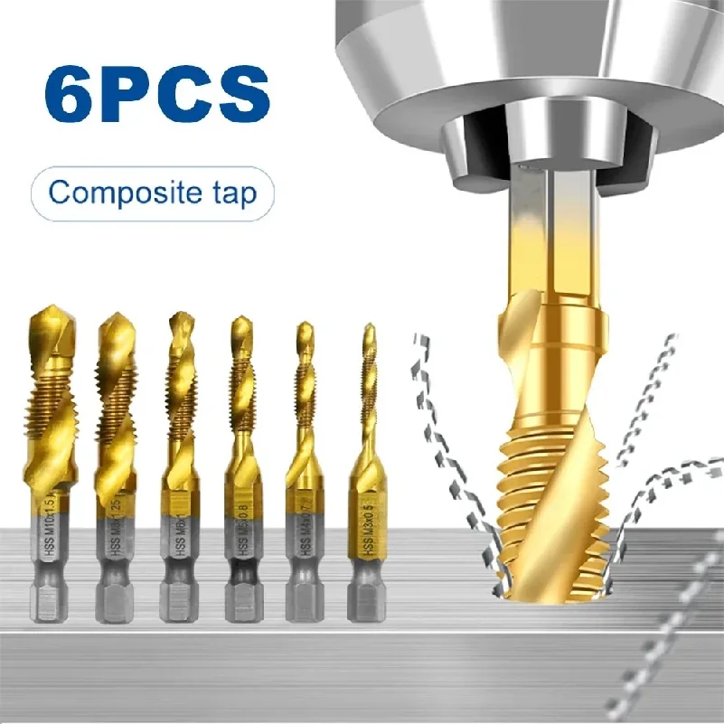 6pcs Multi Functional HSS Drilling Tapping Integrated Spiral Tap Hand-held Electric Drill Tap Tool Chamfer Machine Composite Tap
6pcs Multi Functional HSS Drilling Tapping Integrated Spiral Tap Hand-held Electric Drill Tap Tool Chamfer Machine Composite Tap