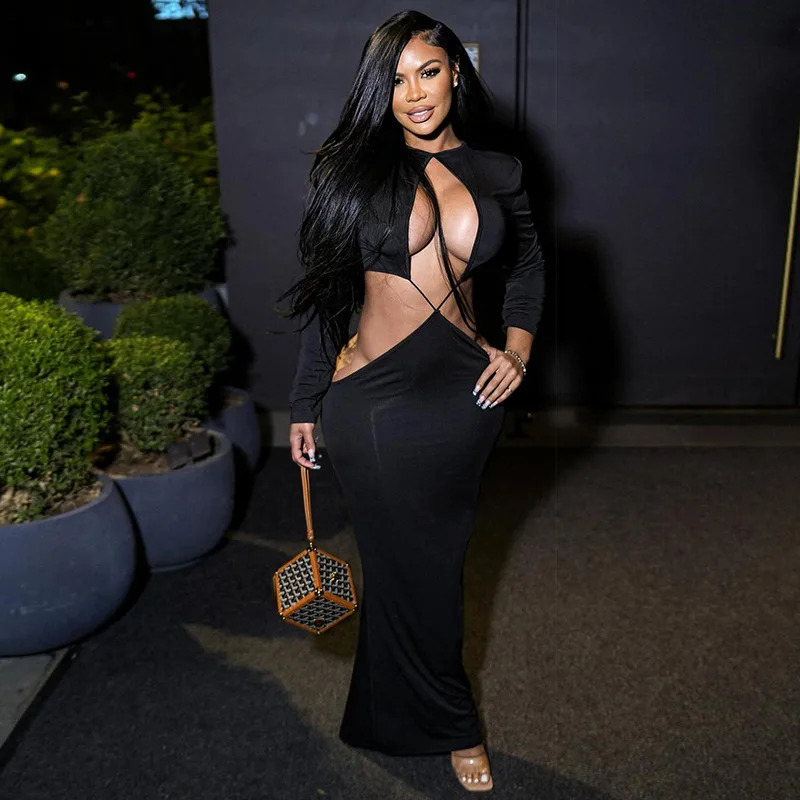 New women's long-sleeved sheer low-cut revealing-waist sexy dress with full skirt
New women's long-sleeved sheer low-cut revealing-waist sexy dress with full skirt