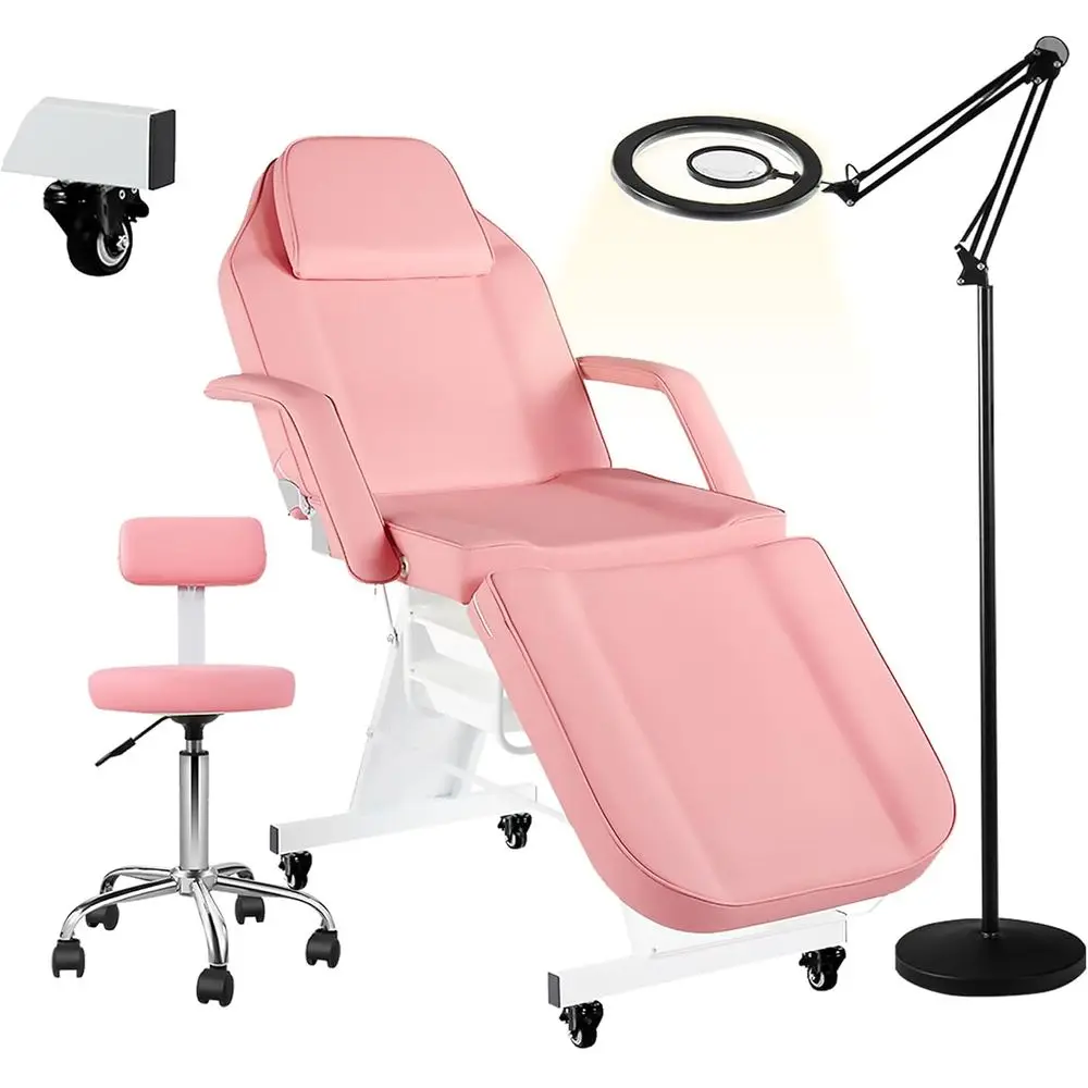 73 High Tattoo Chair with Wheels, 10X Magnifying Floor Lamp, and Adjustable Spa Bed in Pink
73 High Tattoo Chair with Wheels, 10X Magnifying Floor Lamp, and Adjustable Spa Bed in Pink