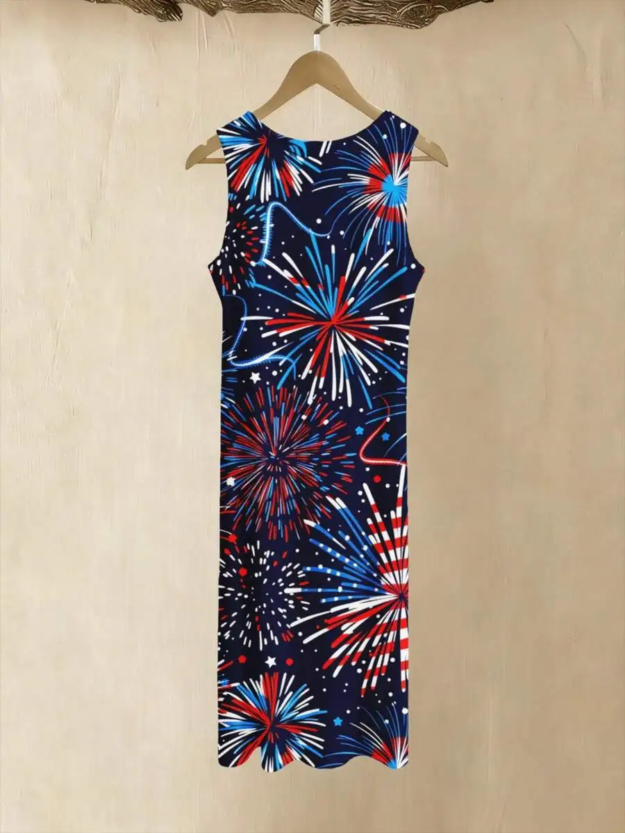 Sleeveless Fireworks Print Long Dress For Women Summer Beach Fourth Of July
Sleeveless Fireworks Print Long Dress For Women Summer Beach Fourth Of July