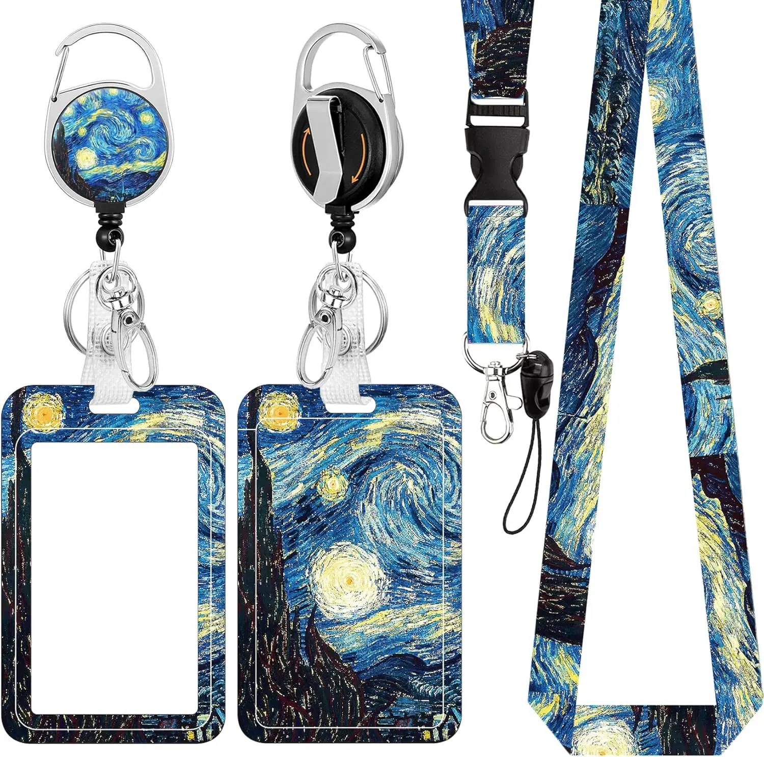 ID badge holder with lanyard, featuring a retractable reel, rotating belt clip (Starry Night) / (Floral) / (Floral Cat)
ID badge holder with lanyard, featuring a retractable reel, rotating belt clip (Starry Night) / (Floral) / (Floral Cat)