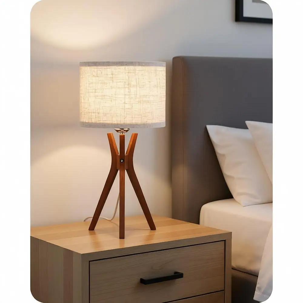 17.5 Tripod Table Lamp with Deep Wood Color Base & Beige Linen Shade, Nightstand, Bedroom, Living Room, Reading Room, E26 Base
17.5 Tripod Table Lamp with Deep Wood Color Base & Beige Linen Shade, Nightstand, Bedroom, Living Room, Reading Room, E26 Base