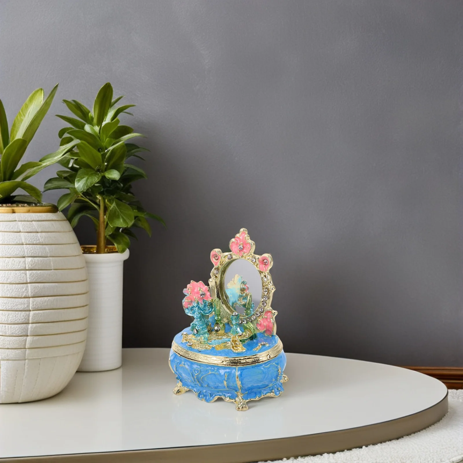 Hinged Dressing Table Shaped Enamel Trinket Box Vintage Jewelry Organizer Keepsake Storage Case for Rings Earrings Candy
Hinged Dressing Table Shaped Enamel Trinket Box Vintage Jewelry Organizer Keepsake Storage Case for Rings Earrings Candy