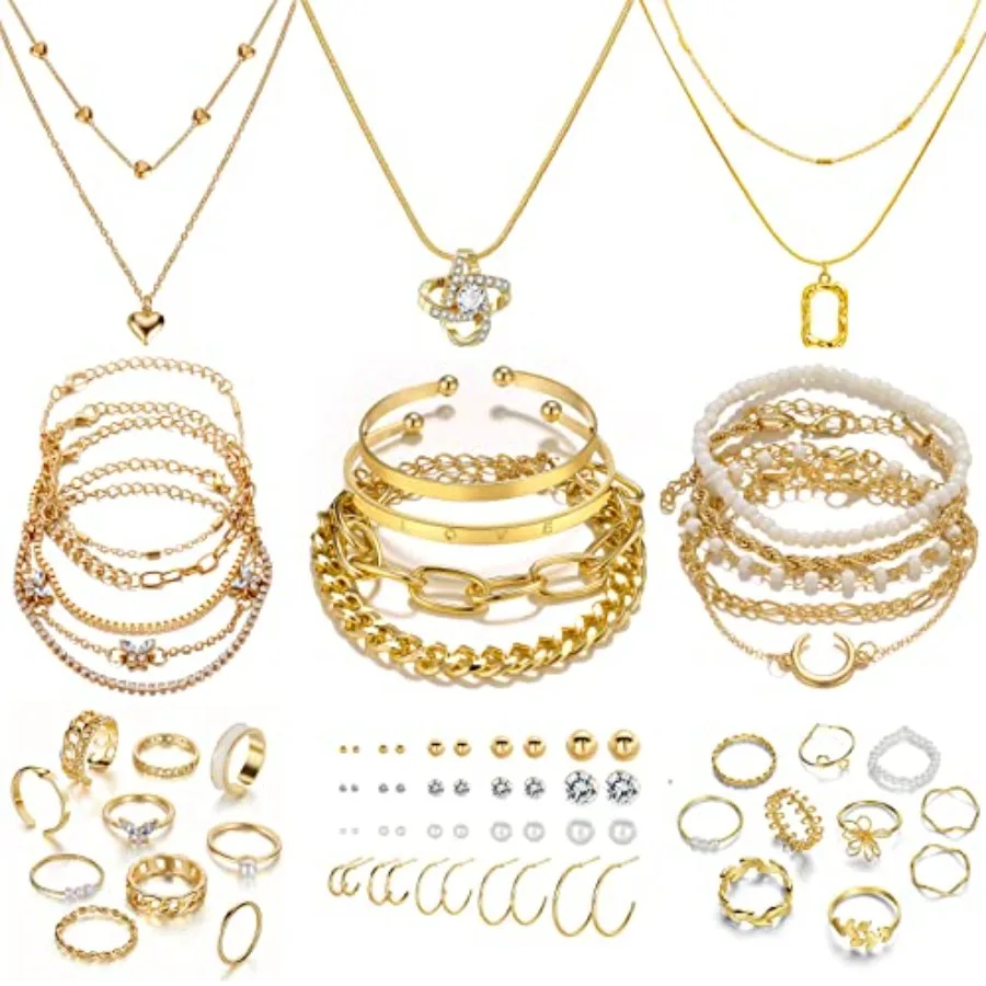 IFKM Plated Jewelry Set for Women, 14k Plated Multi Layer Necklaces Bangle Bracelets Knuckle Rings Hoop Earrings Set Anniversar
IFKM Plated Jewelry Set for Women, 14k Plated Multi Layer Necklaces Bangle Bracelets Knuckle Rings Hoop Earrings Set Anniversar