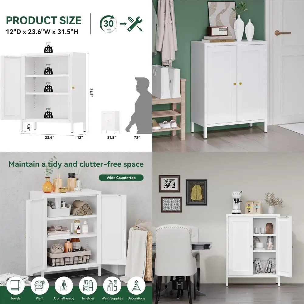 Стильный белый металлический шкаф для хранения с 2 дверцами и регулируемыми полками для ванной, гостиной и прихожей
Стильный белый металлический шкаф для хранения с 2 дверцами и регулируемыми полками для ванной, гостиной и прихожей