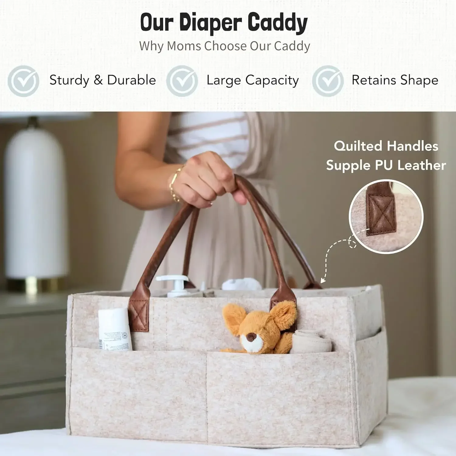 Baby Felt Storage Basket - Nursery Organizer with Handle Ideal for Diapers Changing Supplies and Large Capacity Pocket organizer
Baby Felt Storage Basket - Nursery Organizer with Handle Ideal for Diapers Changing Supplies and Large Capacity Pocket organizer