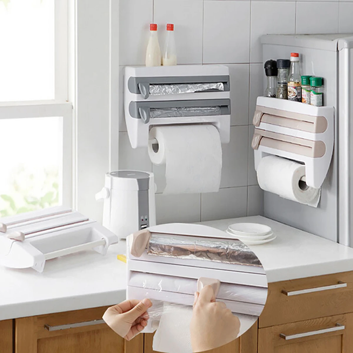 Multi-function 3 in 1 Aluminum Foil And Film Dispenser Kitchen Storage Shelf Kitchen Seasoning Jar Oil Suction Paper Organizers
Multi-function 3 in 1 Aluminum Foil And Film Dispenser Kitchen Storage Shelf Kitchen Seasoning Jar Oil Suction Paper Organizers