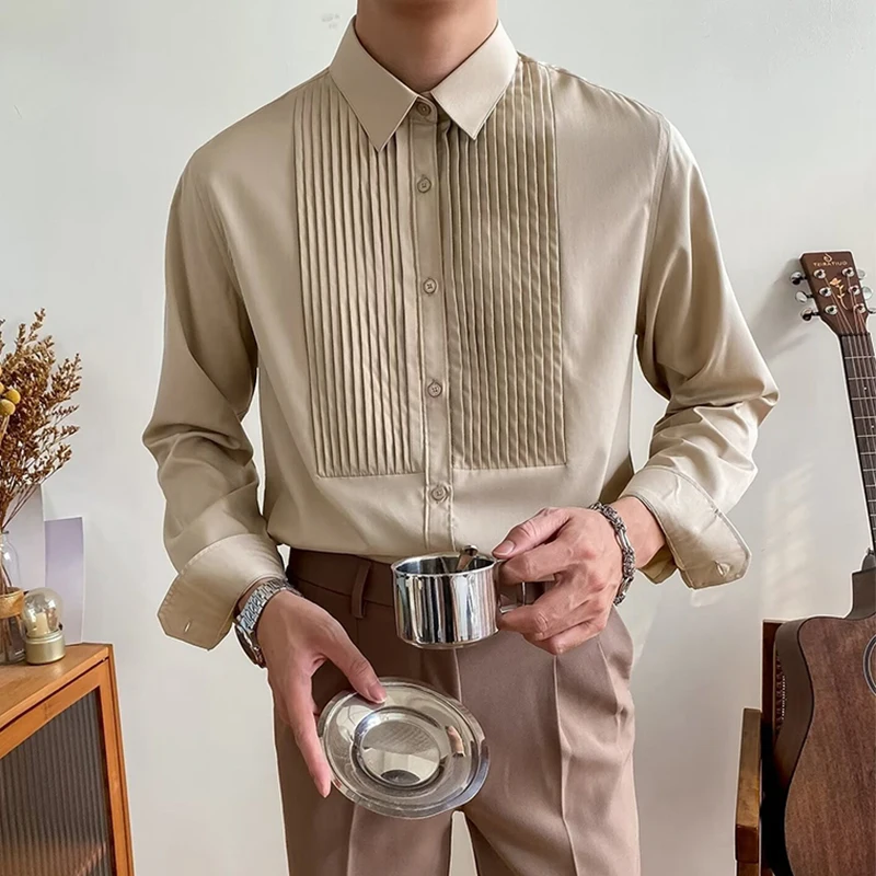 Luxury Mens Shirts Long Sleeve Turn-down Collar Button Solid Color Shirt Men Tops Spring Vintage Pleated Patchwork Design Shirts
Luxury Mens Shirts Long Sleeve Turn-down Collar Button Solid Color Shirt Men Tops Spring Vintage Pleated Patchwork Design Shirts