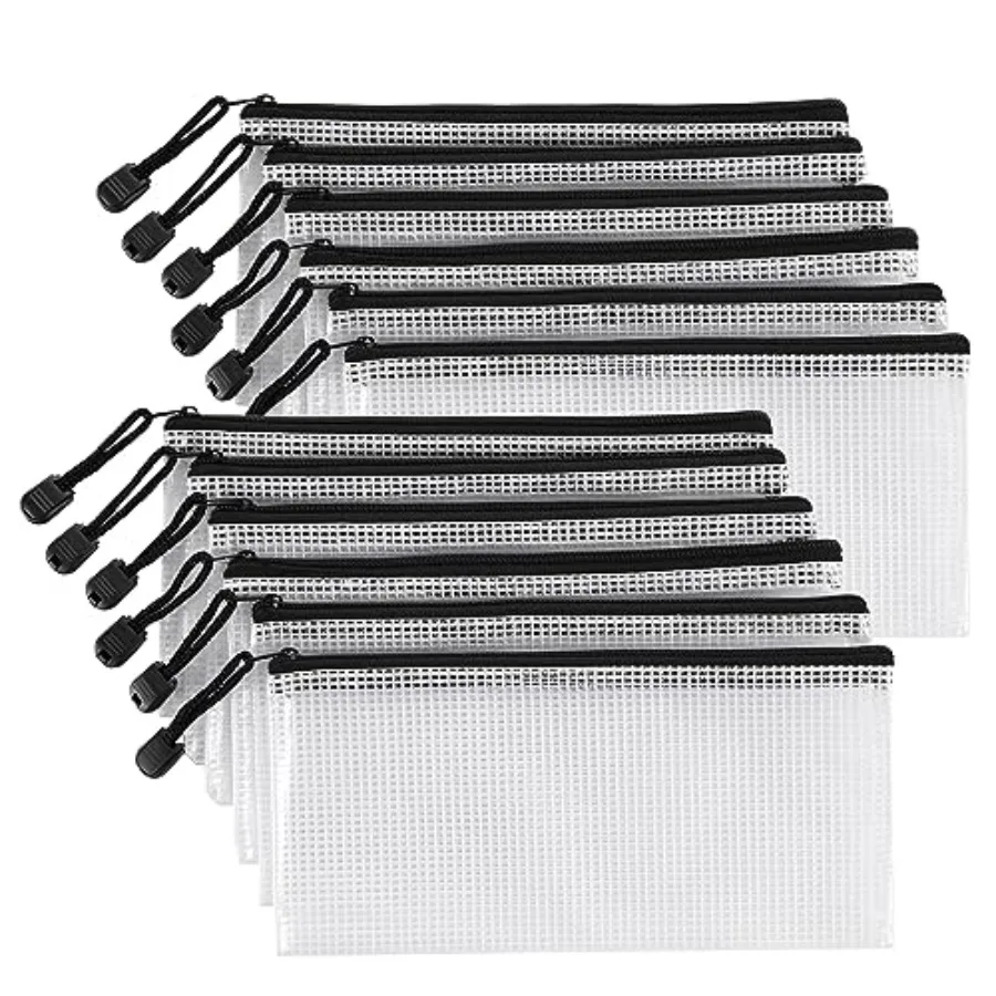 12 Pieces Clear Plastic Mesh Zip Pouch - Document Holder, Pencil Case, Waterproof Storage for Office Supplies, Bills, and Files
12 Pieces Clear Plastic Mesh Zip Pouch - Document Holder, Pencil Case, Waterproof Storage for Office Supplies, Bills, and Files