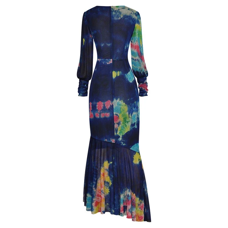 New Hot Sale Autumn Women Dress V-neck Lantern sleeve Folds Tie Dye Print Slim Party Mermaid Dresses
New Hot Sale Autumn Women Dress V-neck Lantern sleeve Folds Tie Dye Print Slim Party Mermaid Dresses