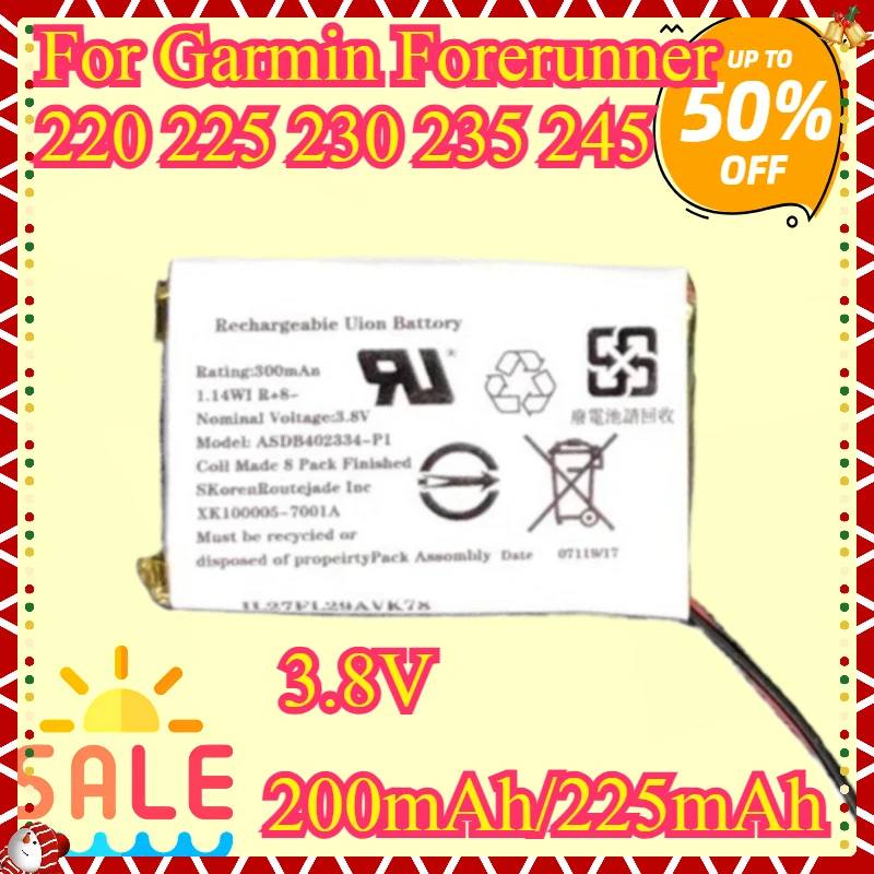 NEW Replacement Battery 361-00086-00 361-00086-10 For Garmin Forerunner 235 220 225 630 645 Vivoactive 4 4S Battery 200mAh
NEW Replacement Battery 361-00086-00 361-00086-10 For Garmin Forerunner 235 220 225 630 645 Vivoactive 4 4S Battery 200mAh