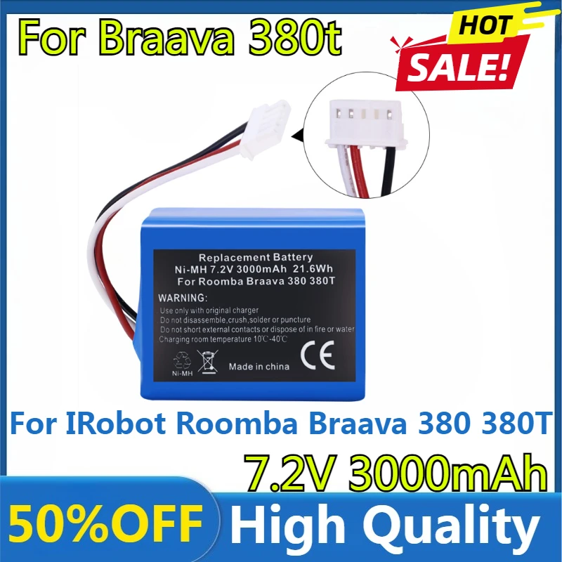 New High Quality 7.2V 3000mAh Battery for IRobot Roomba Braava 380 380T Mint 5200 5200B 5200c Ni-MH 7.2V Rechargeable Battery
New High Quality 7.2V 3000mAh Battery for IRobot Roomba Braava 380 380T Mint 5200 5200B 5200c Ni-MH 7.2V Rechargeable Battery