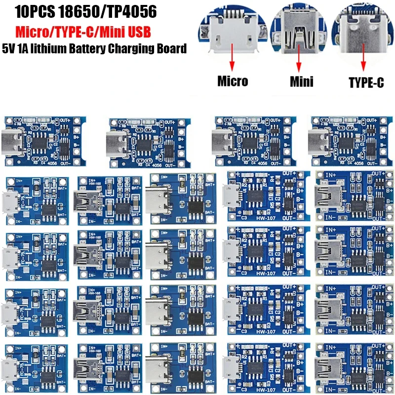 10 шт. Micro/TYPE-C/MINI USB 5 В 1A 18650 TP4056 модуль зарядного устройства для литиевой батареи зарядная плата с защитой двойные функции
10 шт. Micro/TYPE-C/MINI USB 5 В 1A 18650 TP4056 модуль зарядного устройства для литиевой батареи зарядная плата с защитой двойные функции