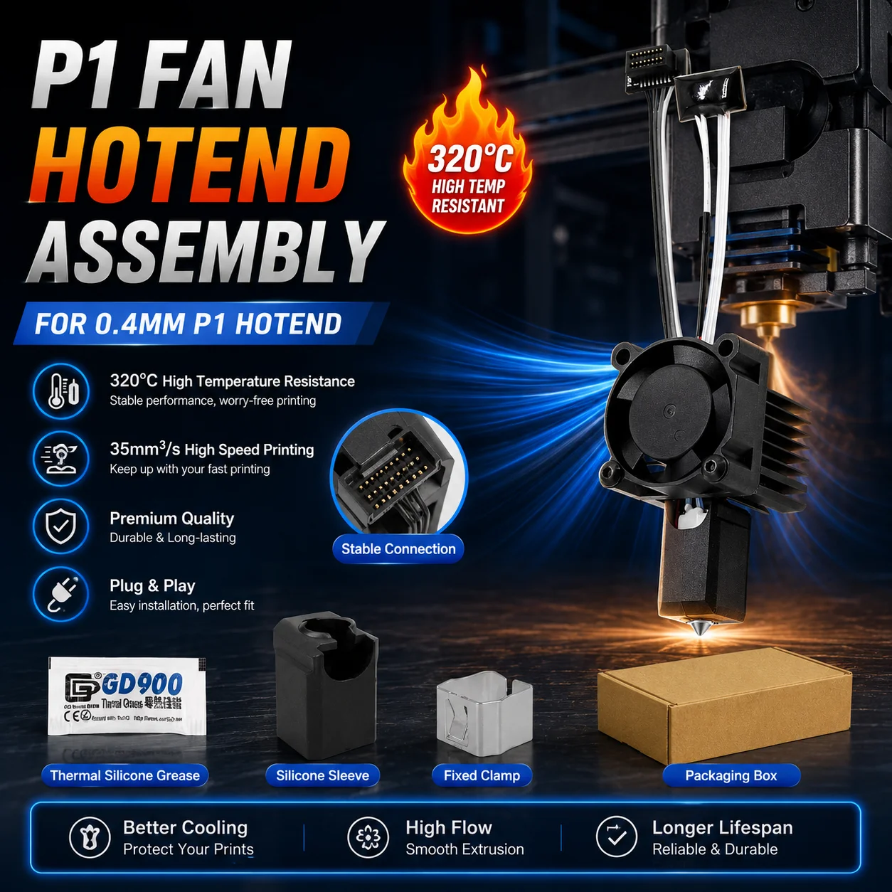 Complete Hotend Assembly Hotend For Lab P1P P1S 3D Printer Accessories with Cooling Fan Heater Thermistor Hardened Steel Nozzle
Complete Hotend Assembly Hotend For Lab P1P P1S 3D Printer Accessories with Cooling Fan Heater Thermistor Hardened Steel Nozzle