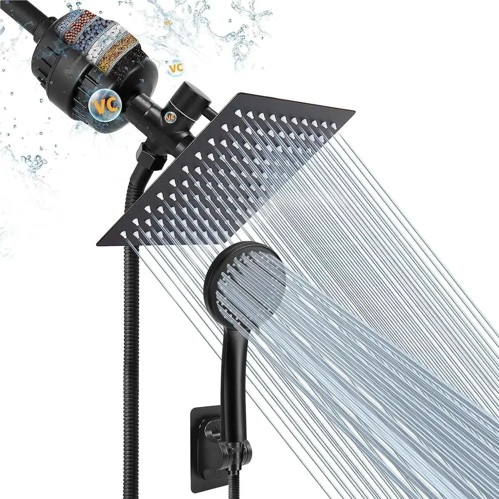 Filtered Rain Shower Head, High Pressure 8Square, and 5 settings Handheld Shower Filter Combo with Selfadhesive Holder 1.5M Hose
Filtered Rain Shower Head, High Pressure 8Square, and 5 settings Handheld Shower Filter Combo with Selfadhesive Holder 1.5M Hose