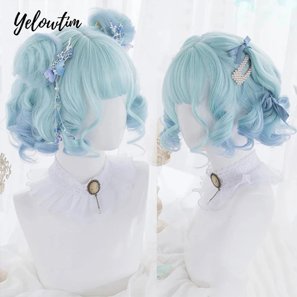 Синтетические женские волнистые вьющиеся волосы Лолиты с омбре синего и мятного цвета, короткие парики с челкой, парик для косплея для повседневной вечеринки LM 
Синтетические женские волнистые вьющиеся волосы Лолиты с омбре синего и мятного цвета, короткие парики с челкой, парик для косплея для повседневной вечеринки LM