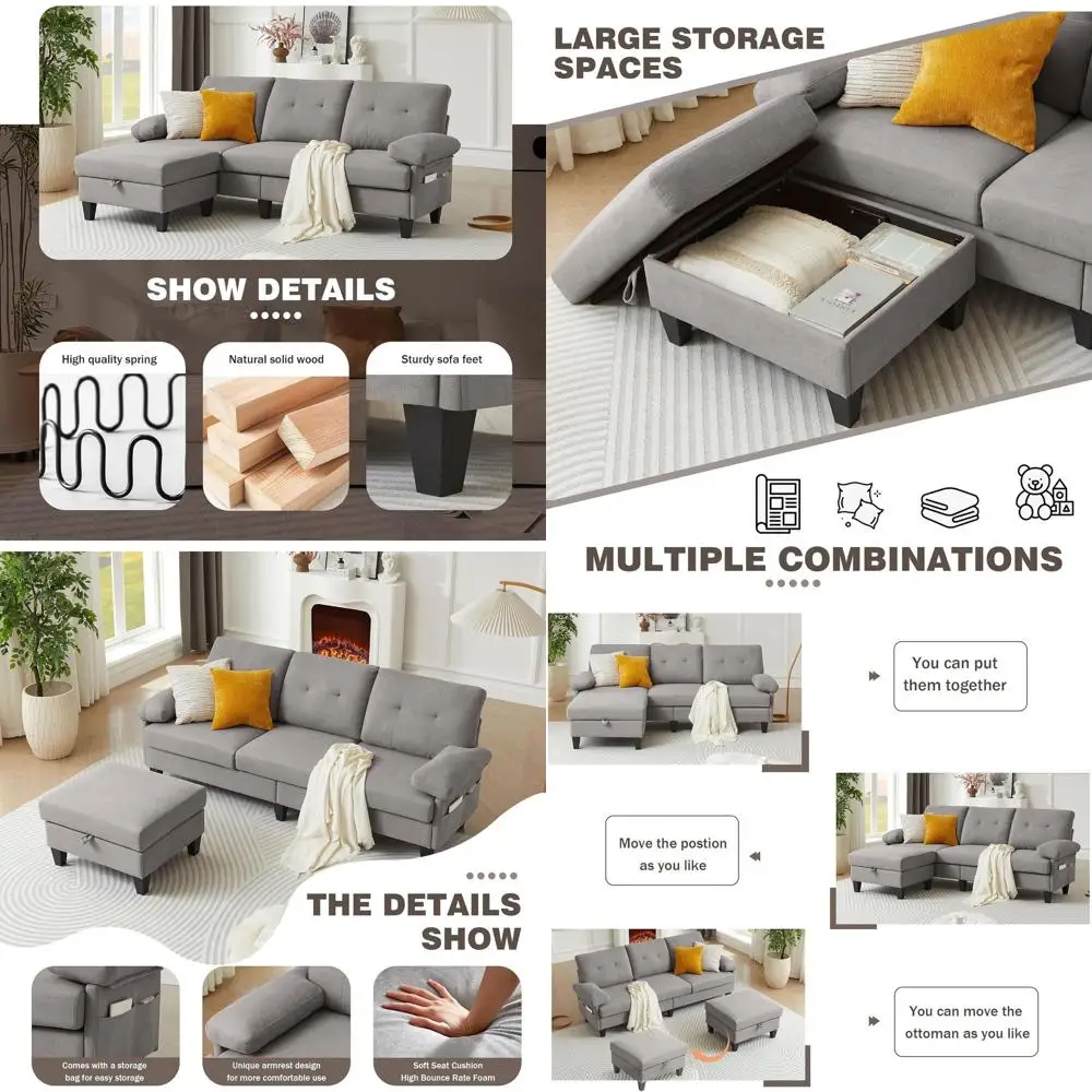 85 Light Grey Polyester L-Shaped Sectional Sofa with Reversible Chaise, Deep Cushions for 3 Seater Living Room, Ideal for Small
85 Light Grey Polyester L-Shaped Sectional Sofa with Reversible Chaise, Deep Cushions for 3 Seater Living Room, Ideal for Small