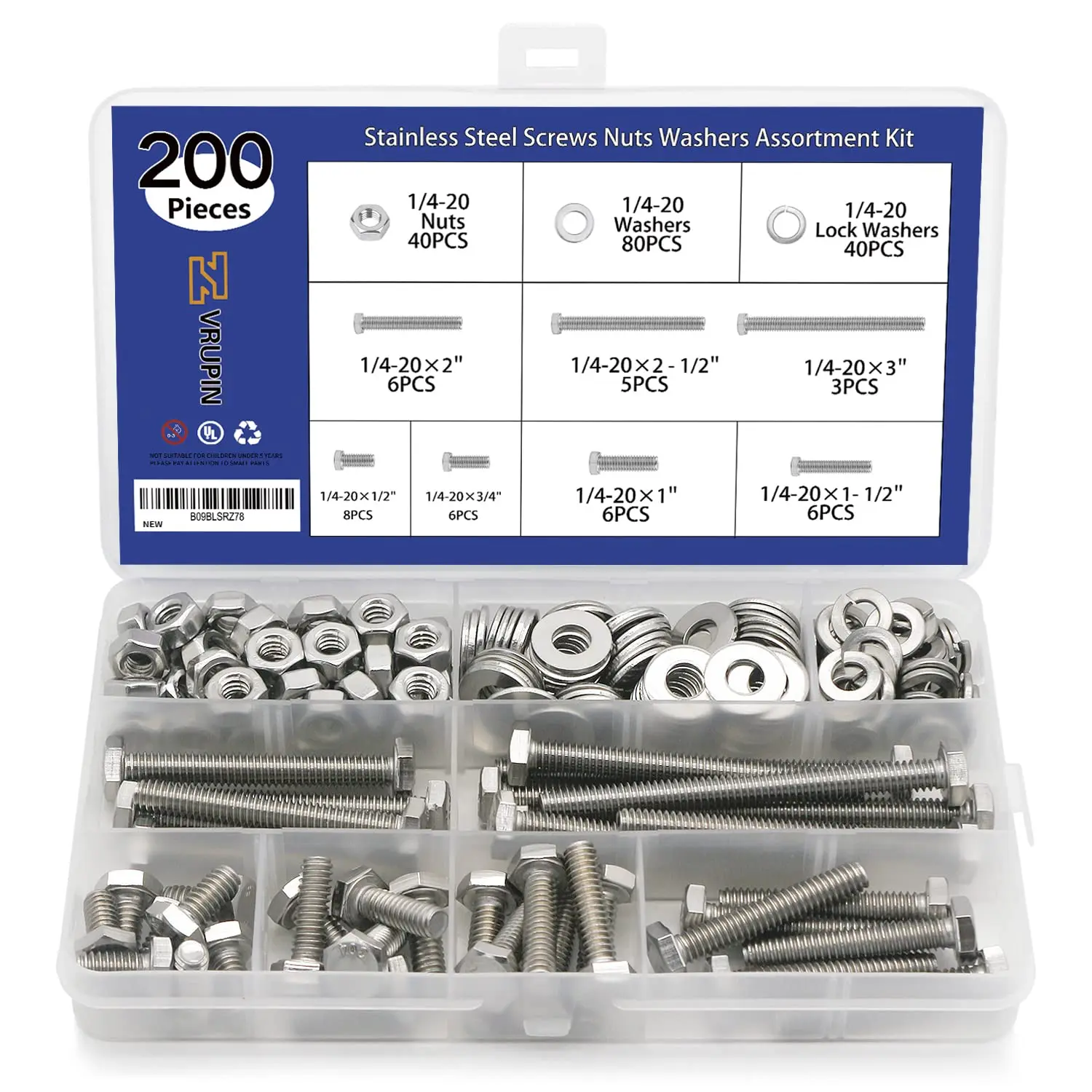 200PCS Nuts and Bolts 1/4-20 x 1/2" to 3" Carbon Steel Hex Bolts and Nuts Assortment Kit with Washers for Fastening
200PCS Nuts and Bolts 1/4-20 x 1/2" to 3" Carbon Steel Hex Bolts and Nuts Assortment Kit with Washers for Fastening