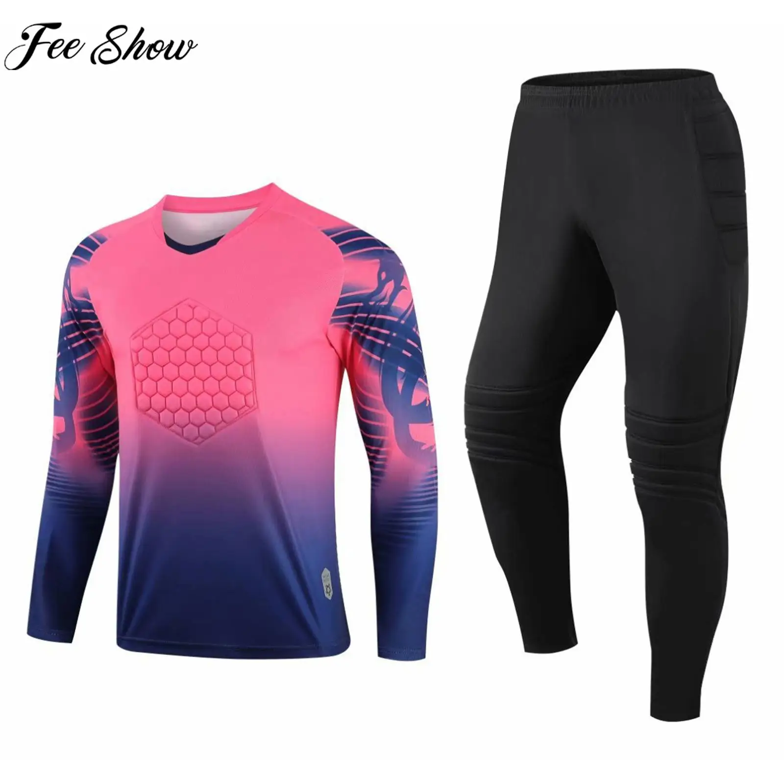Boys Soccer Goalkeeper Clothes Set Football Training Match Uniform Long Sleeve Protective Padded T-shirt with Pants Sportswear
Boys Soccer Goalkeeper Clothes Set Football Training Match Uniform Long Sleeve Protective Padded T-shirt with Pants Sportswear