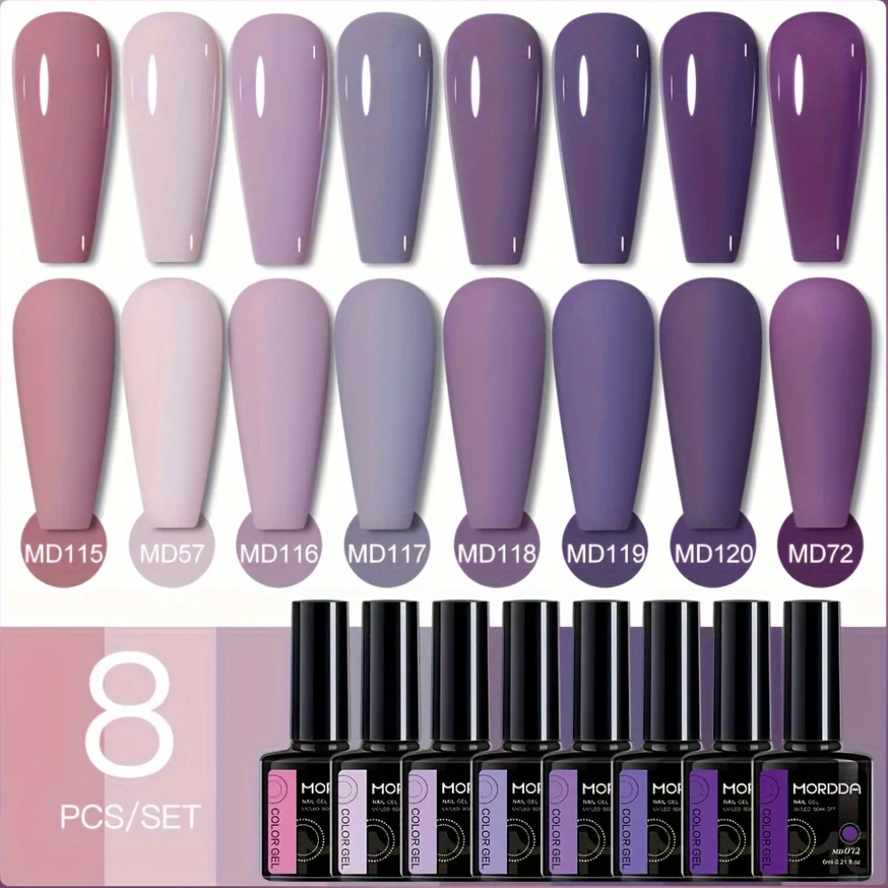 MORDDA 8 шт. 6 мл фиолетовый гель-лак для ногтей, 8 цветов, популярный набор цветных гель-лаков для ногтей на четыре сезона, съемный УФ/светодиодный гель-лак 
MORDDA 8 шт. 6 мл фиолетовый гель-лак для ногтей, 8 цветов, популярный набор цветных гель-лаков для ногтей на четыре сезона, съемный УФ/светодиодный гель-лак