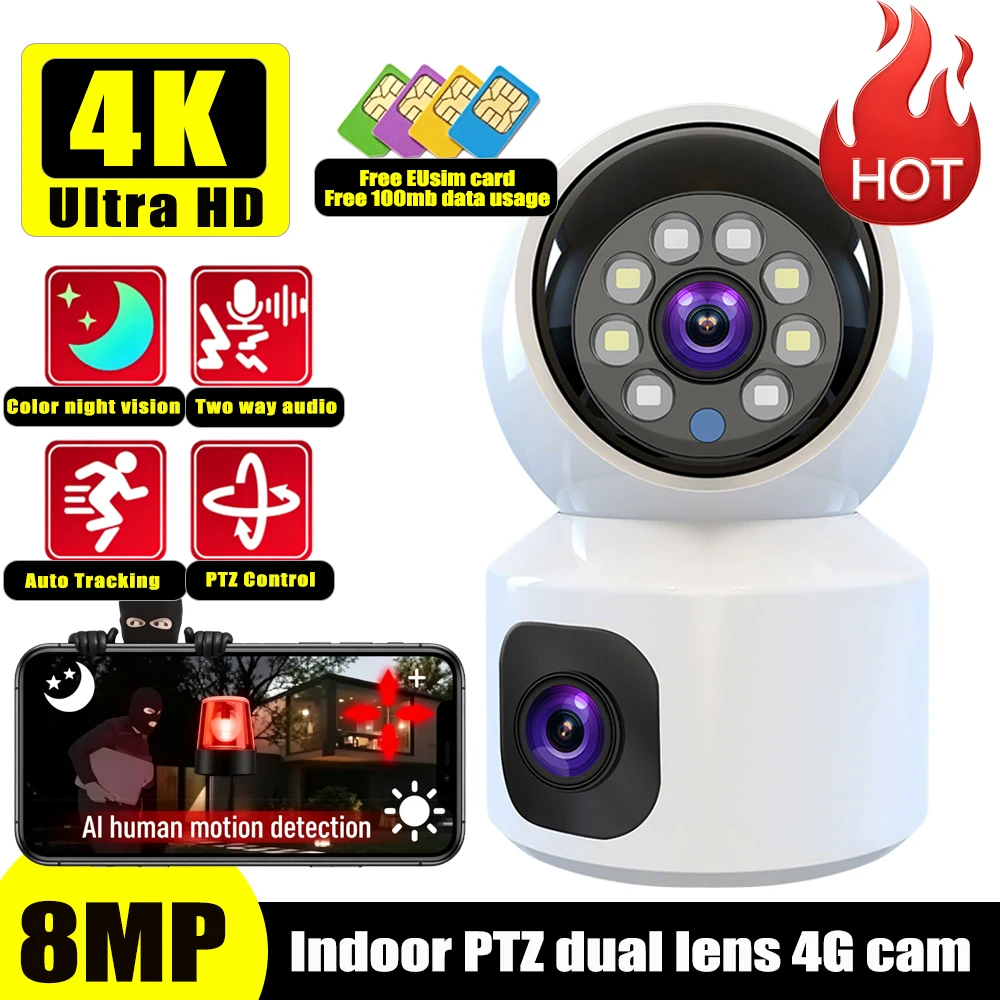 4K Dual Lens PTZ 4G IP Camera 8MP Dual Screen Video Baby Monitor Color Night Vision Two Way Voice Indoor Surveillance Cameras
4K Dual Lens PTZ 4G IP Camera 8MP Dual Screen Video Baby Monitor Color Night Vision Two Way Voice Indoor Surveillance Cameras