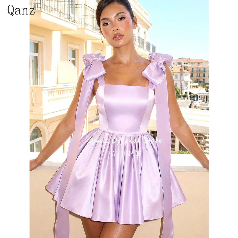 Qanz Lilac Satin Mini Prom Fress Bow Straps Strapless Short A Line Vestidos Para Mi Graduacion Backless Party Gown Customized
Qanz Lilac Satin Mini Prom Fress Bow Straps Strapless Short A Line Vestidos Para Mi Graduacion Backless Party Gown Customized