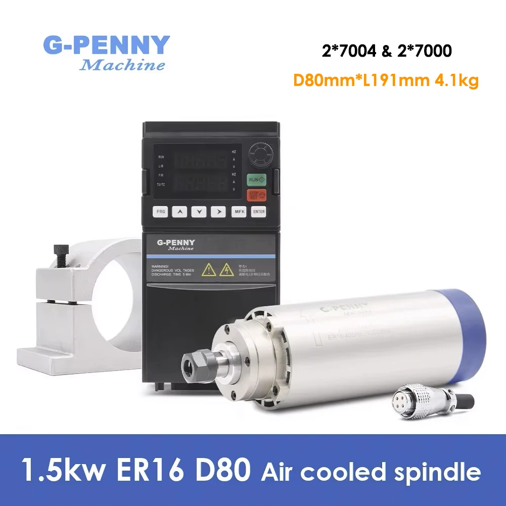 G-Penny DIY 1.5kw ER16 Air Cooled Spindle Motor Kits 220v/380v D80mm 4pcs 7series Bearings 0.01mm & 1.5kw H100 VFD & 80mm Holder
G-Penny DIY 1.5kw ER16 Air Cooled Spindle Motor Kits 220v/380v D80mm 4pcs 7series Bearings 0.01mm & 1.5kw H100 VFD & 80mm Holder
