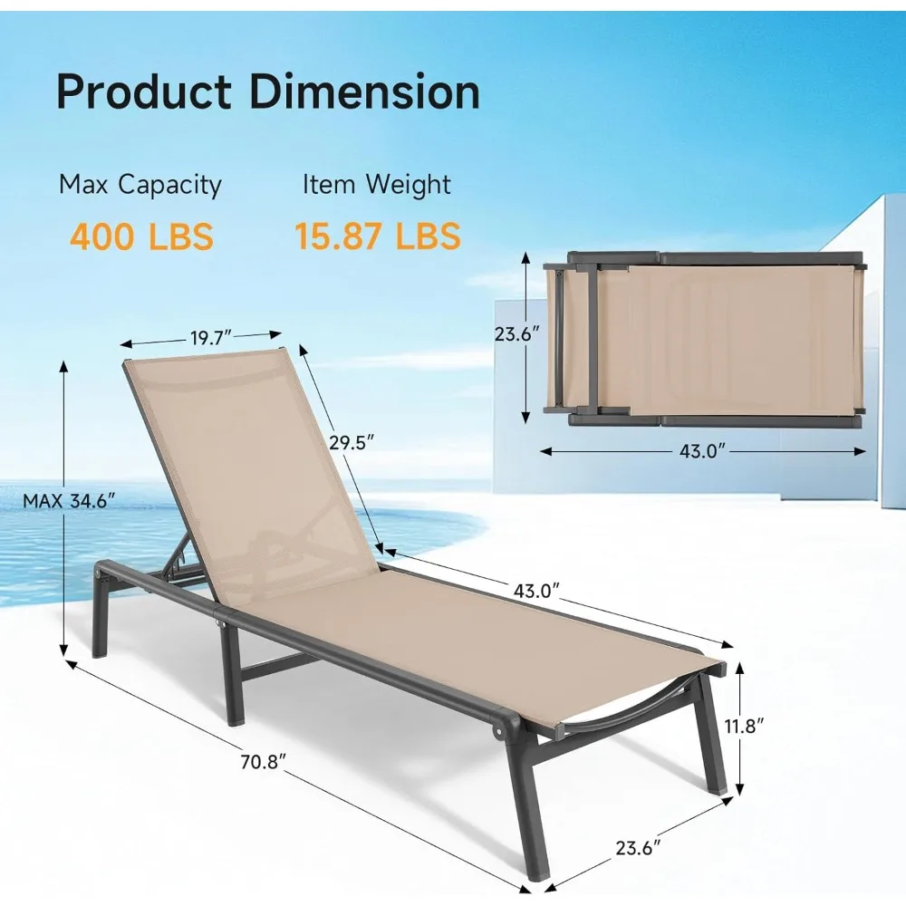 US Shipping Aluminum Chaise Lounge Chair Outdoor Foldable Adjustable Backrest Patio Pool Lounge Chair for Outside Poolside
US Shipping Aluminum Chaise Lounge Chair Outdoor Foldable Adjustable Backrest Patio Pool Lounge Chair for Outside Poolside