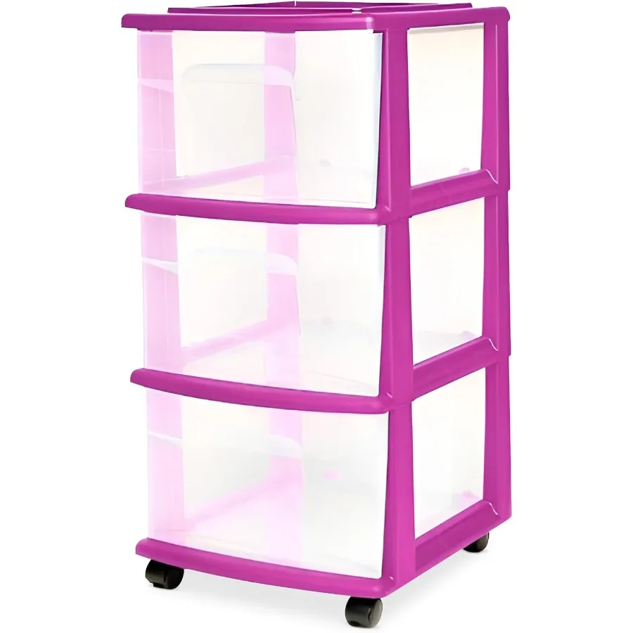 HOMZ Drawer Tower 3-Tier Clear Plastic Storage Organizer Cart with Purple Frame - Rolling Drawer Containers with Wheels for Eff
HOMZ Drawer Tower 3-Tier Clear Plastic Storage Organizer Cart with Purple Frame - Rolling Drawer Containers with Wheels for Eff