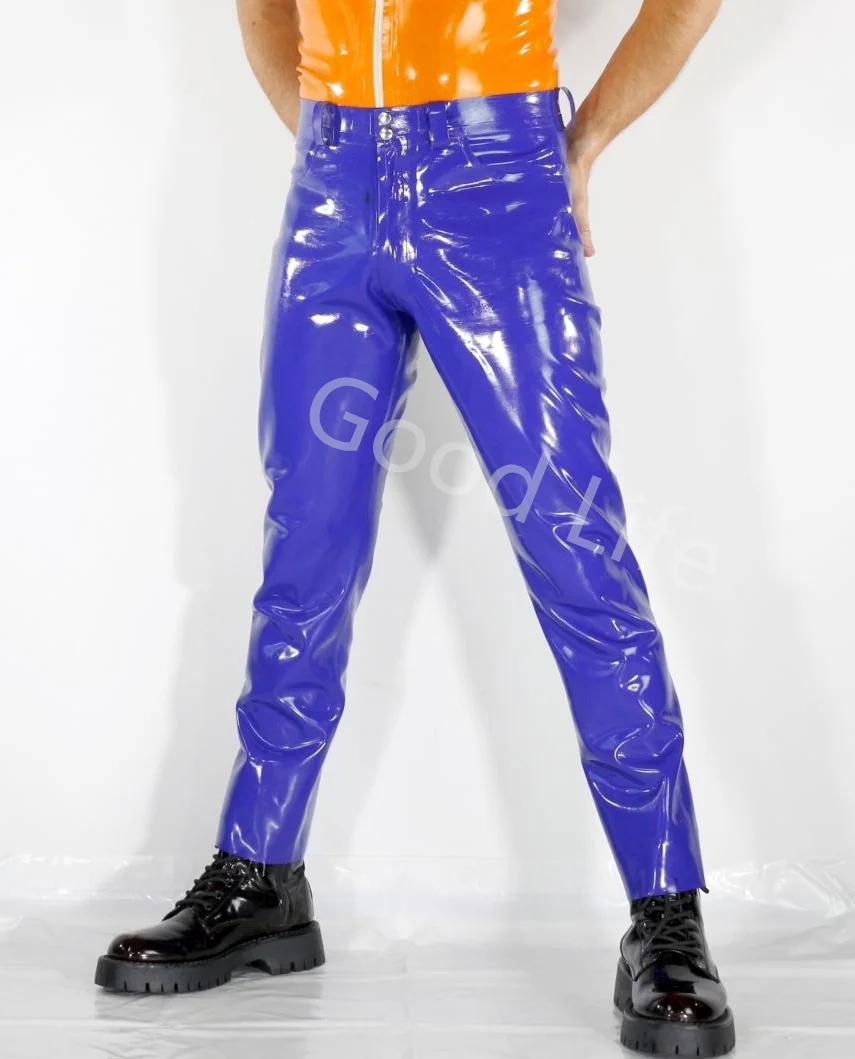 Handmade Men's Blue Latex Trousers Rubber Gummi Male Pants Jeans with Pocket Fashion Cool Customized No Top
Handmade Men's Blue Latex Trousers Rubber Gummi Male Pants Jeans with Pocket Fashion Cool Customized No Top