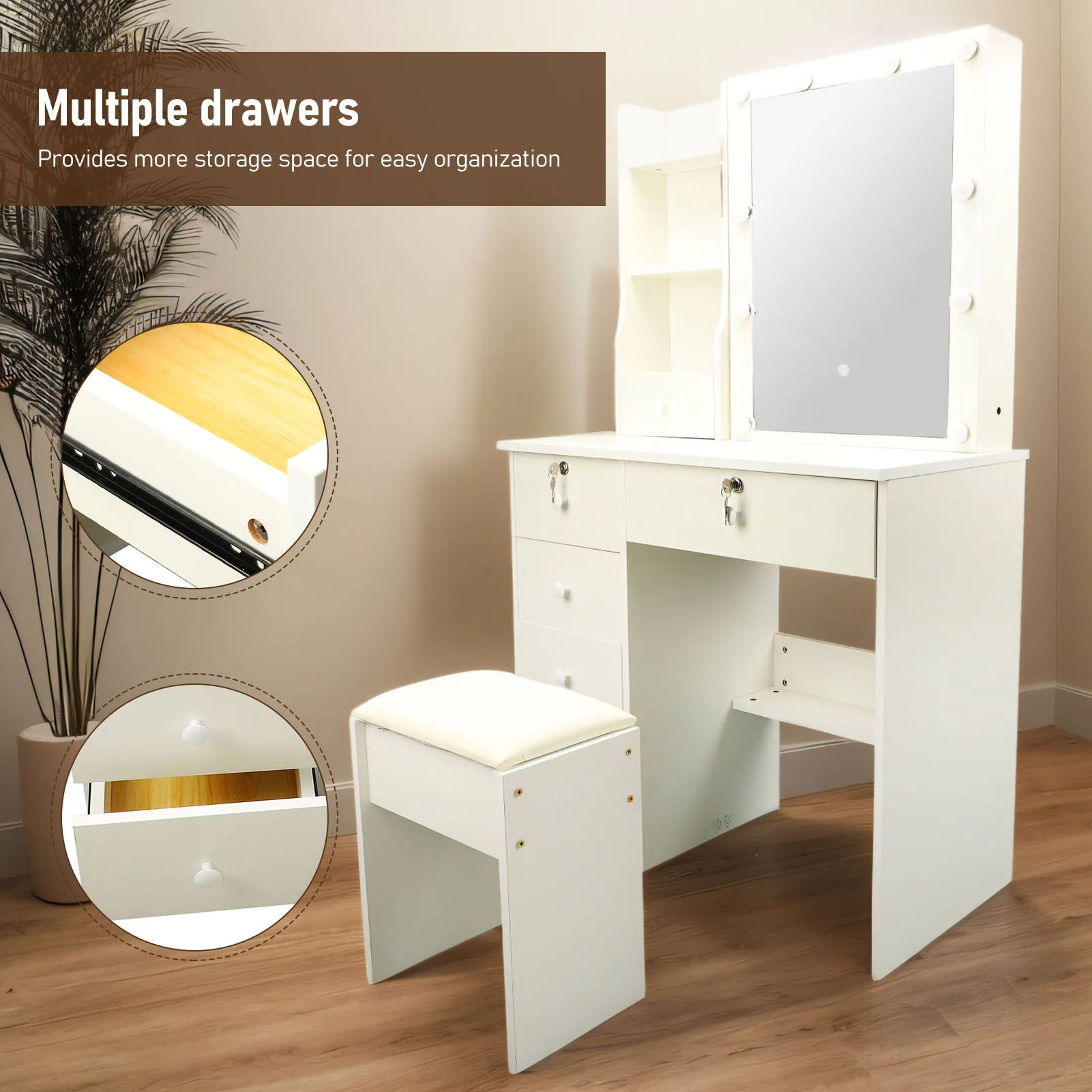 Dressing Table US Plug 100 To 240V Vanity Desk Lighting Mirror Stable Structure Modern with Drawers for Bedroom
Dressing Table US Plug 100 To 240V Vanity Desk Lighting Mirror Stable Structure Modern with Drawers for Bedroom